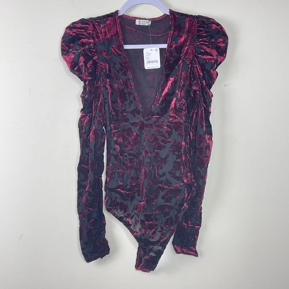 Free People Midnight Combo Magic Hour Velvet Burnout Bodysuit NWT Size XS - Picture 4 of 12